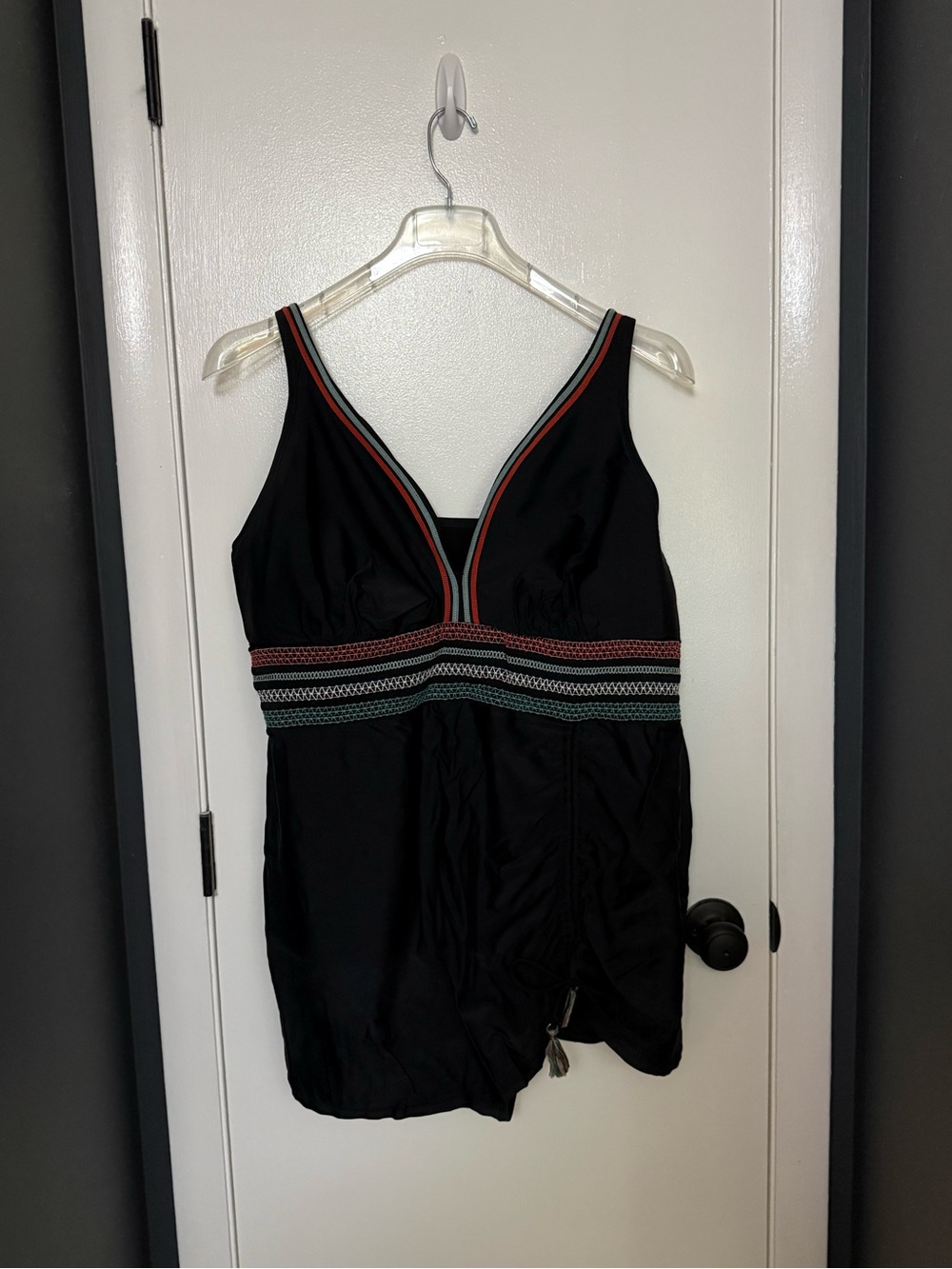Cacique Black V-Neck Women's swimsuit with Striped Waist